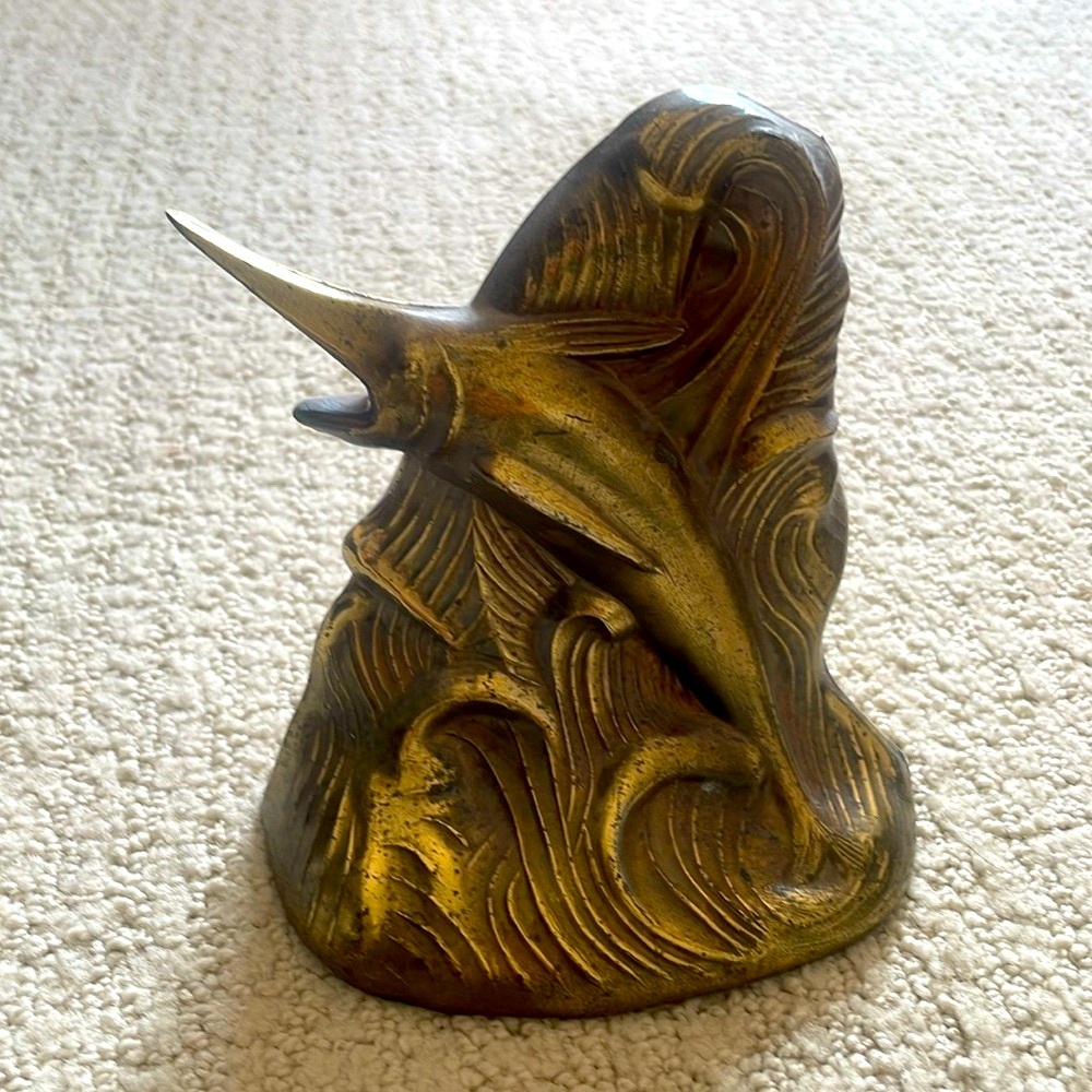 Antique Brass Swordfish BOOK ENDS - SET OF 2